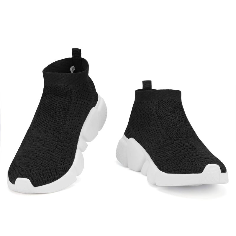 Casbeam Women's Running Knit Comfortable Lightweight Breathable Casual Sports Shoes Fashion Sneakers Slip-On Walking Shoes Black&White Size 10 - Image 2